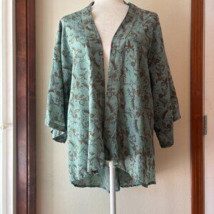 Seafoam Green Floral Open-Front Cardigan